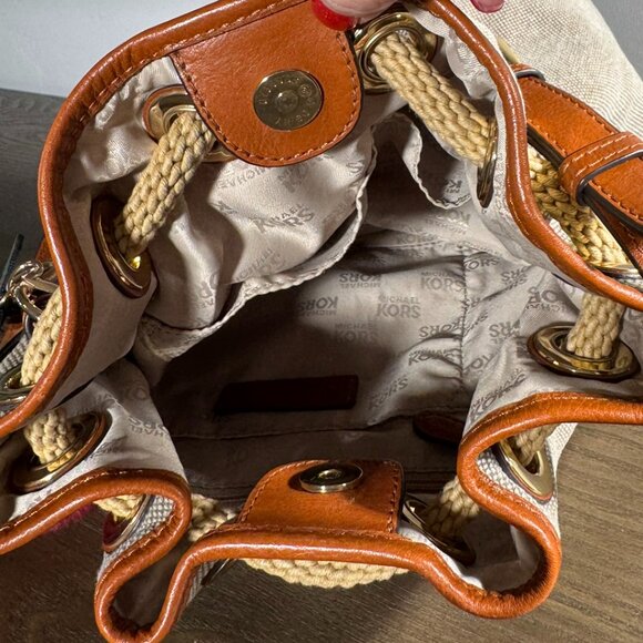 Michael Kors Marina Canvas Drawstring Bucket Bag - Rope & Tassel Detail - Picture 11 of 14